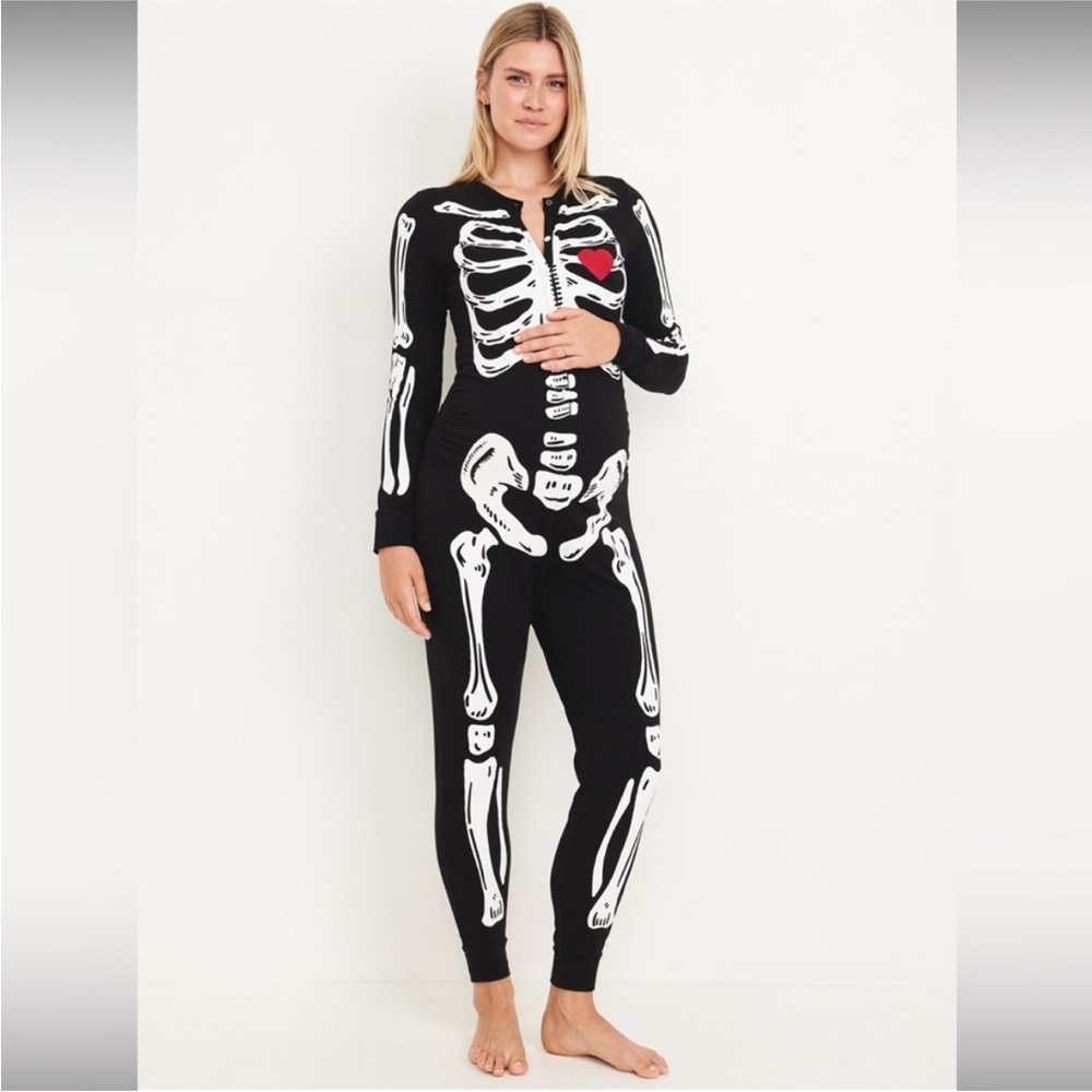 Halloween Black and White Skeleton Maternity Jumpsuit XL 💀